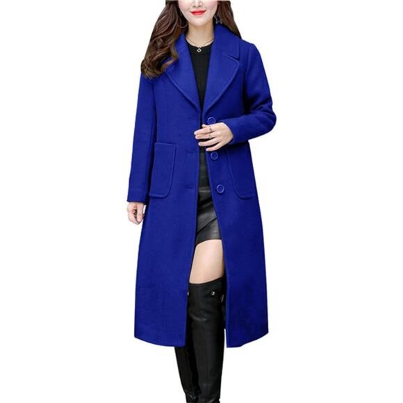 Women's Big Notch Lapel Single Breasted Coat Blue